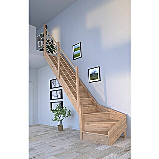 Starwood Raumspartreppe Rhodos (Breite: 80 cm, Eiche, Geschosshöhe: 300 cm, 1/4-gewendelt links, Montageseite Geländer: Links, Designgeländer Holz/Holz, Mit Setzstufen)