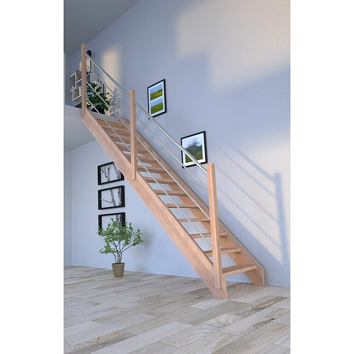 Starwood Raumspartreppe Mykonos (Breite: 81 cm, Buche, Geschosshöhe: 280 cm, Gerade, Montageseite Geländer: Links, Geländer Holz/Edelstahl, Ohne Setzstufen) | BAUHAUS