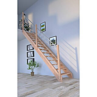 Starwood Raumspartreppe Mykonos (Breite: 81 cm, Buche, Geschosshöhe: 280 cm, Gerade, Montageseite Geländer: Links, Geländer Holz/Edelstahl, Ohne Setzstufen)