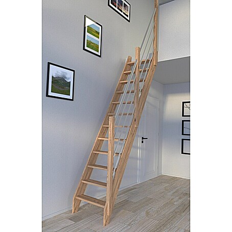 Starwood Raumspartreppe Eiche 3000 (Breite: 60 cm, Eiche, Material Handlauf: Edelstahl, Silber, Montageseite Geländer: Rechts, Geschosshöhe: 279,5 cm)