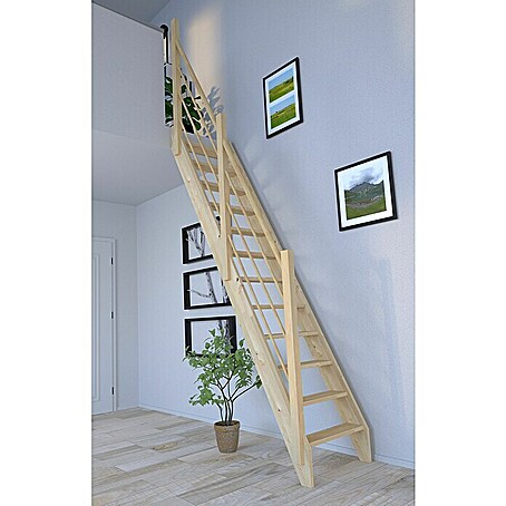 Starwood Raumspartreppe Fichte 3000 (Breite: 61 cm, Fichte, Material Handlauf: Holz, Natur, Montageseite Geländer: Links, Geschosshöhe: 279,5 cm)