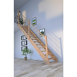 Starwood Raumspartreppe Mykonos (Breite: 81 cm, Eiche, Geschosshöhe: 280 cm, Gerade, Montageseite Geländer: Links, Designgeländer Holz/Holz, Ohne Setzstufen)