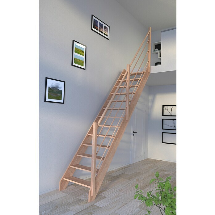 Starwood Raumspartreppe Rhodos (Breite: 80 cm, Buche, Geschosshöhe: 300 cm, Gerade, Montageseite Geländer: Rechts, Designgeländer Holz/Holz, Ohne Setz