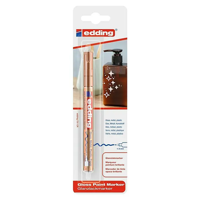 Edding Lackmarker - Kupfer, 1 mm - 2 mm, Rundspitze - Edding 751 Glanzlackmarker in Gold, geeignet für Glas, Metall, Kunststoff und Papier, ideal zum Gestalten dunkler Oberflächen.