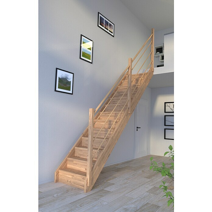 Starwood Raumspartreppe Mykonos (Breite: 81 cm, Eiche, Geschosshöhe: 280 cm, Gerade, Montageseite Geländer: Rechts, Designgeländer Holz/Holz, Mit Setz
