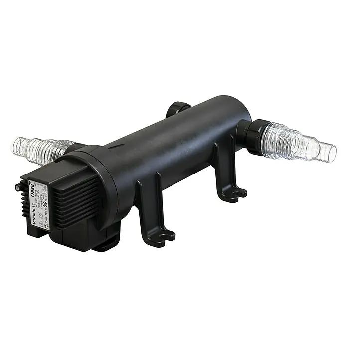 Oase Vitronic Vorklärgerät UVCLeistung: 11 W - Das Bild zeigt eine Oase Vitronic 11, ein Gerät zur Wasseraufbereitung, das in Teichen und Aquarien verwendet wird, um klares und sauberes Wasser zu gewährleisten.