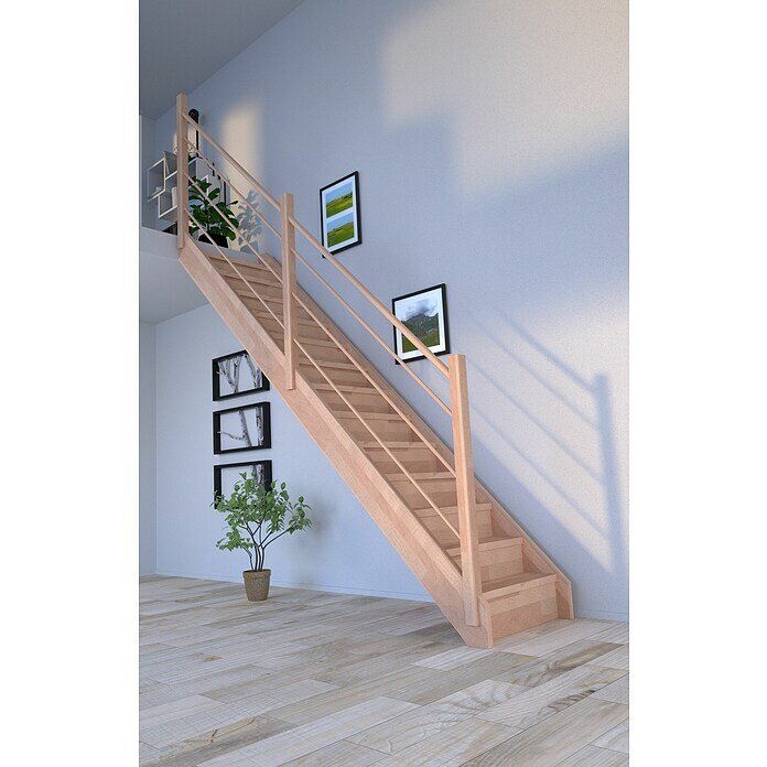 Starwood Raumspartreppe Mykonos (Breite: 85 cm, Buche, Geschosshöhe: 280 cm, Gerade, Montageseite Geländer: Links, Designgeländer Holz/Holz, Mit Setzs