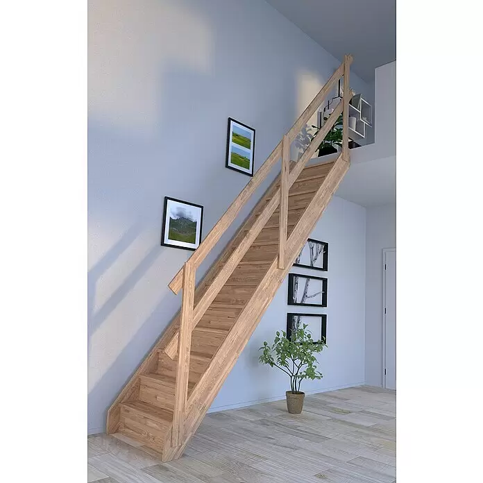 Starwood Raumspartreppe Rhodos - Breite: 79 cm, Eiche, Geschosshöhe: 300 cm, Gerade, Montageseite Geländer: Wahlweise links/rechts, Geländer Holz, Mit Setzstufen - Stimmungsaufnahme