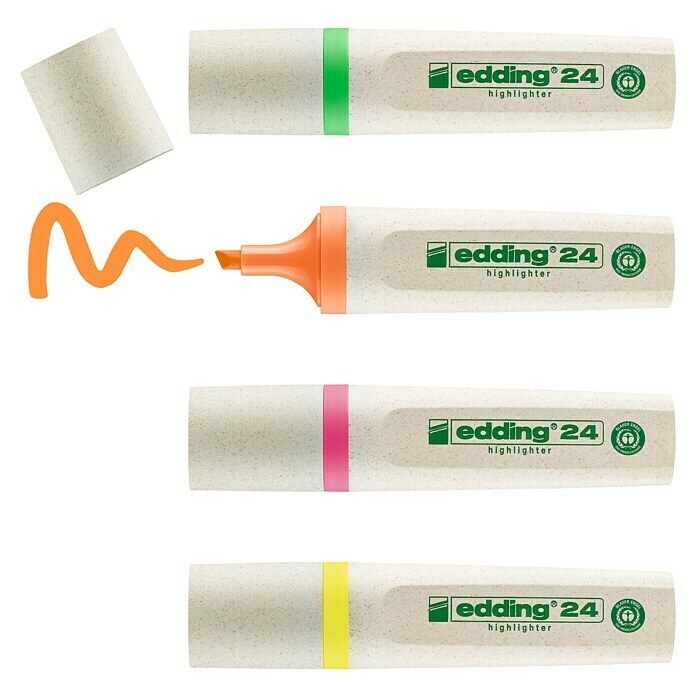 Edding Textmarker-Set EcoLine4 Stk., Mehrfarbig, 2 mm - 5 mm, Keilspitze View From Above