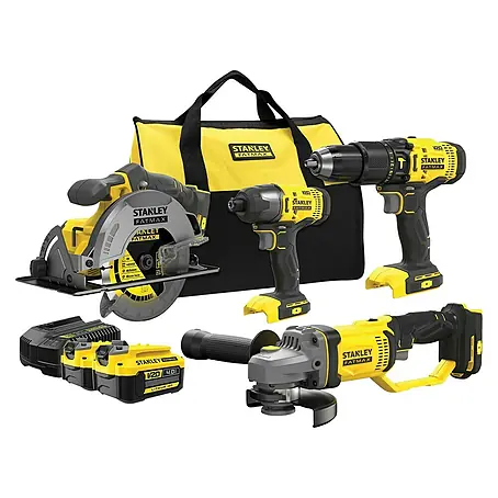 Stanley Fatmax V20 Set taladro percutor de batería + atornillador + amoladora + sierra SFMCK469M2-QW