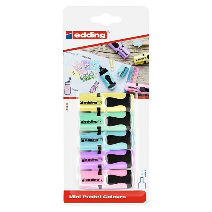 Edding Textmarker-Set Pastell5 Stk., Mehrfarbig, 1 mm - 3 mm, Keilspitze Front View