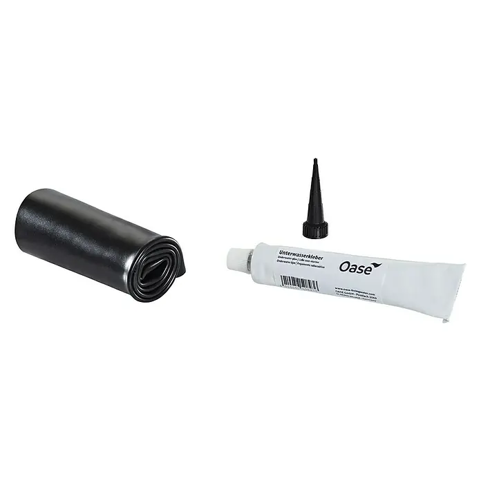 Oase PVC-Folien-Reparatur-Set - 1 x Unterwasserkleber, 1 x Tülle, 1 x 1,0 mm PVC-Folienstück (20 x 40 cm) - Reparaturset für Teichfolien von Oase mit Unterwasserkleber, Folie und Düse zur einfachen und dauerhaften Abdichtung von Beschädigungen.