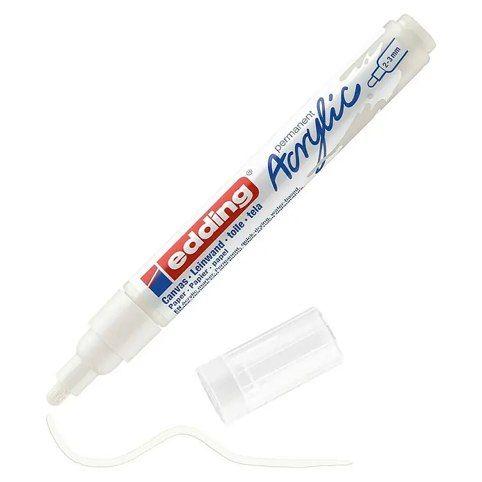 Edding Marker 5100 - Verkehrsweiß matt, Strichstärke: 2 mm - 3 mm - Ein Edding Acrylic Marker, ideal zum Schreiben und Malen auf Leinwand, Papier und anderen Oberflächen. Permanent, schnell trocknend und wasserbasiert.