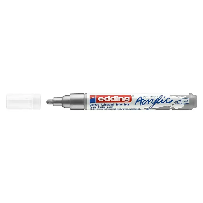 Edding Marker 5100 - Silber matt, Strichstärke: 2 mm - 3 mm - Abbildung eines Edding 5100 Permanent Acrylic Markers. Ideal für Leinwand, Papier und mehr, mit einer Strichstärke von 2-3 mm.