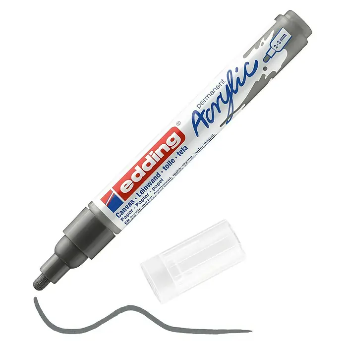 Edding Marker 5100 - Anthrazit matt, Strichstärke: 2 mm - 3 mm - Ein Edding Permanentmarker mit Acrylfarbe, ideal für Leinwand, Papier und mehr. Er ist schnelltrocknend und wasserbasiert.
