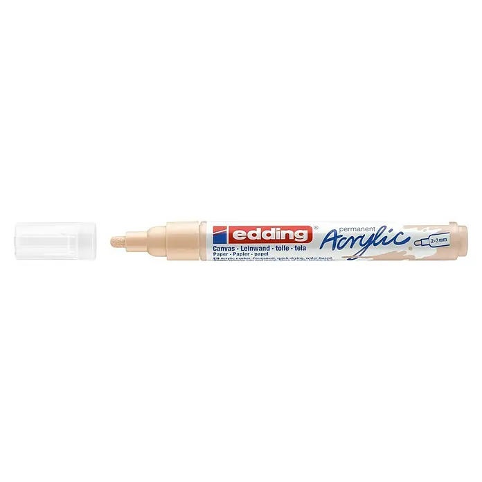Edding Marker 5100 - Warmbeige, Strichstärke: 2 mm - 3 mm - Edding 5100 Acrylmarker in Hellbeige. Der Marker ist permanent, schnell trocknend und wasserbasiert. Geeignet für Leinwand und Papier.