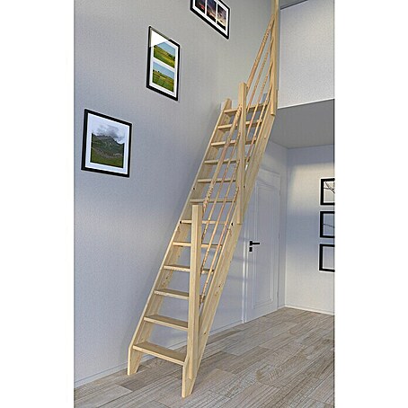 Starwood Raumspartreppe Fichte 3000 (Breite: 61 cm, Fichte, Material Handlauf: Holz, Natur, Montageseite Geländer: Rechts, Geschosshöhe: 279,5 cm)