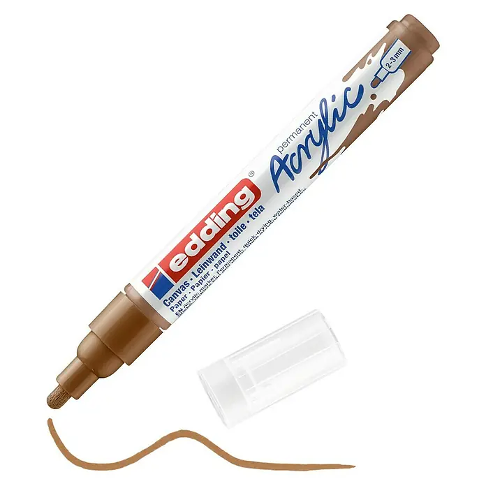 Edding Marker 5100 - Haselnuss matt, Strichstärke: 2 mm - 3 mm - Ein brauner Edding Acrylmarker mit einer Strichstärke von 2-3 mm, ideal für Leinwände, Papier und mehr. Inklusive Kappe und Farbbeispiel.
