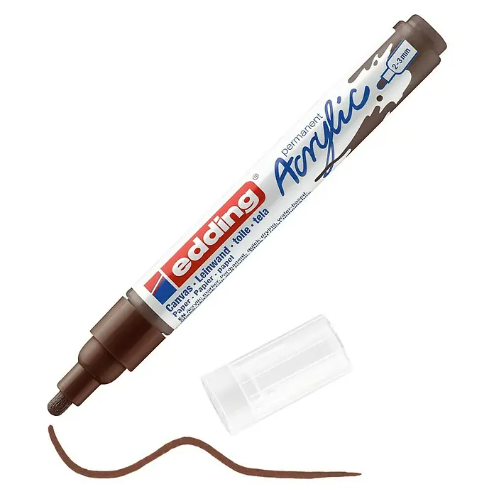 Edding Marker 5100 - Schokoladenbraun matt, Strichstärke: 2 mm - 3 mm - Ein Edding Acrylmarker in brauner Farbe, ideal für Leinwand, Papier und mehr. Permanent, schnell trocknend und wasserbasiert.