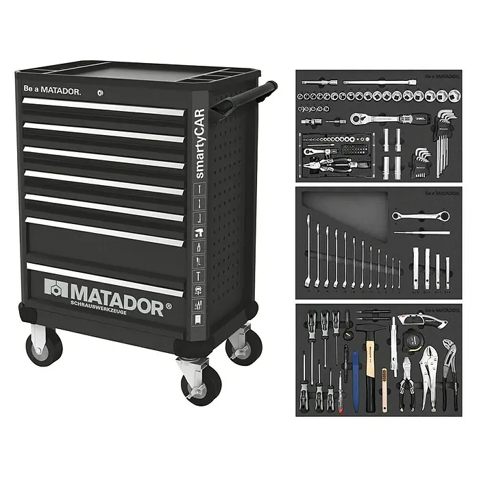 Matador Werkstattwagen Ratio smartyCAR - L x B x H: 78,5 x 47 x 103 cm, Anzahl Schubladen: 7 Stk. - Werkzeugwagen von MATADOR mit Schubladen und Werkzeug-Sortiment für Schraubwerkzeuge.
