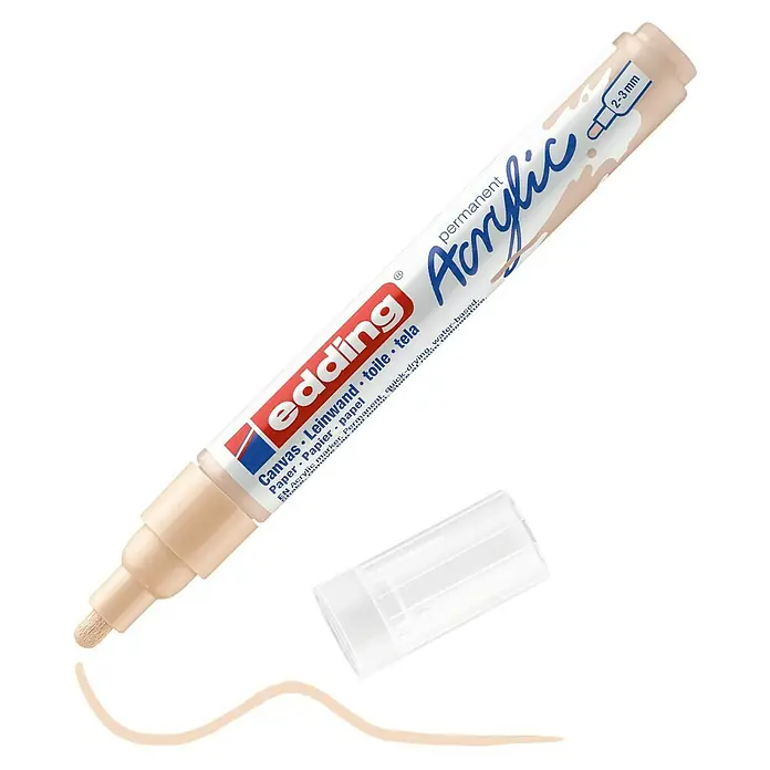 Edding Marker 5100 - Warmbeige, Strichstärke: 2 mm - 3 mm - Ein Edding Acrylmarker in einer hellen Farbe, ideal für Leinwand, Papier und mehr. Permanent und schnell trocknend.