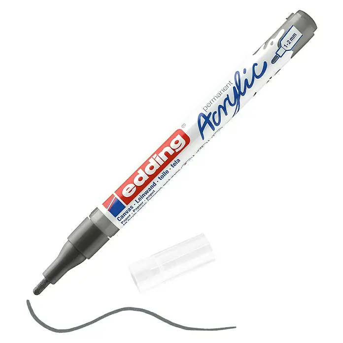 Edding Marker 5300 - Anthrazit matt, Strichstärke: 1 mm - 2 mm - Edding 5100 Acrylic Marker mit einer Strichbreite von 1-2 mm, ideal für Leinwände, Papier, Pappe und mehr. Permanent und schnelltrocknend.