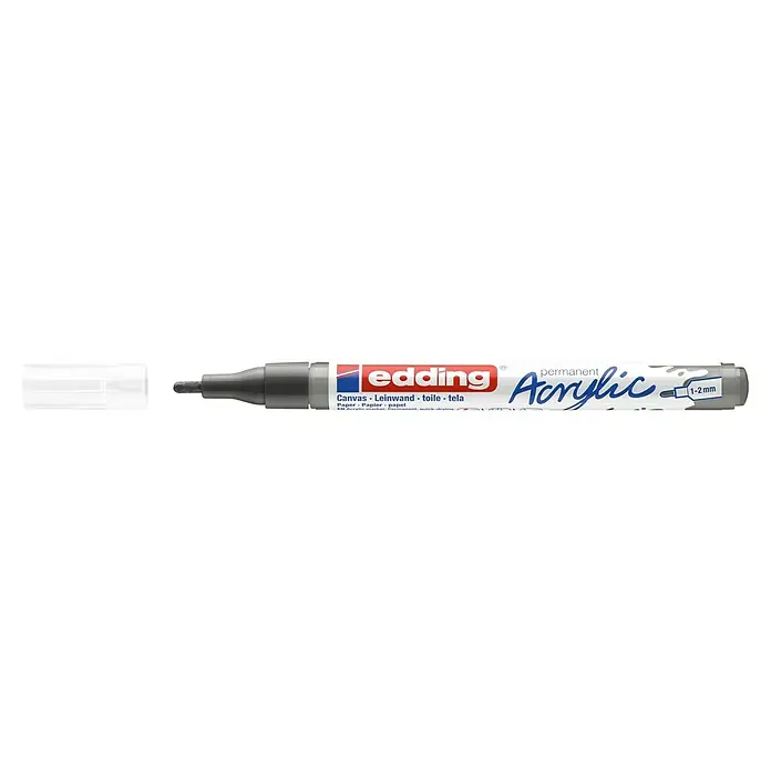 Edding Marker 5300Anthrazit matt, Strichstärke: 1 mm - 2 mm - Ein Edding 5300 Acrylmarker in Silber mit einer Strichbreite von 1-2 mm, ideal für Leinwand, Papier und mehr.
