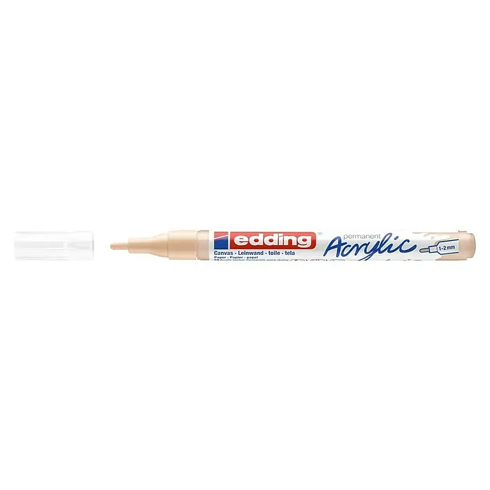 Edding Marker 5300 - Warmbeige, Strichstärke: 1 mm - 2 mm - Nahaufnahme eines edding 5300 Permanent Acrylic Markers in einer hellen Farbe, ideal für Leinwand, Papier und mehr.