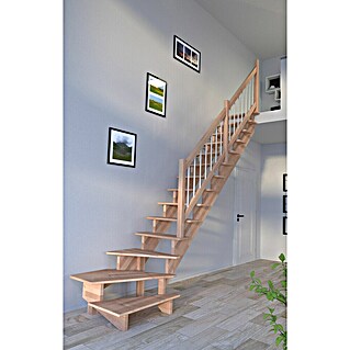 Starwood Raumspartreppe Lindos (Breite: 100 cm, Buche, Geschosshöhe: 300 cm, 1/4-gewendelt rechts, Montageseite Geländer: Wahlweise links/rechts, Geländer Holz/Edelstahl, Ohne Setzstufen)