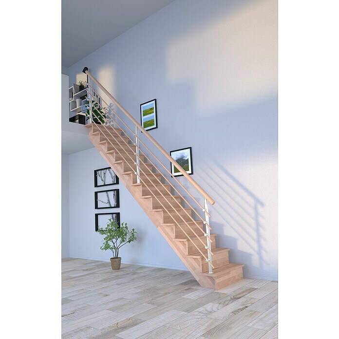 Starwood Raumspartreppe Lindos (Breite: 100 cm, Buche, Geschosshöhe: 300 cm, Gerade, Montageseite Geländer: Wahlweise links/rechts, Designgeländer Holzrundstäbe, Mit Setzstufen) | BAUHAUS