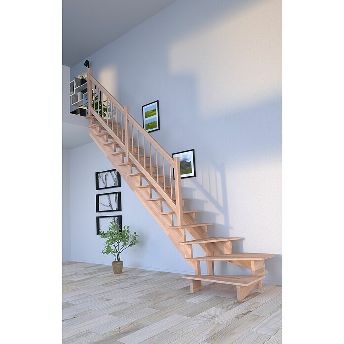 Starwood Raumspartreppe Lindos (Breite: 100 cm, Buche, Geschosshöhe: 300 cm, 1/4-gewendelt links, Montageseite Geländer: Wahlweise links/rechts, Desig
