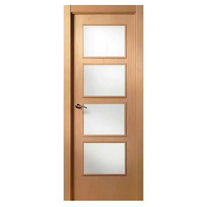 Solid Elements Puerta acristalada KNP - 72,5 x 203 cm, Derecha, Haya - Elegante puerta de madera con cuatro inserciones de vidrio blanco cuadradas y una manija moderna. La puerta llamará la atención en cualquier habitación.