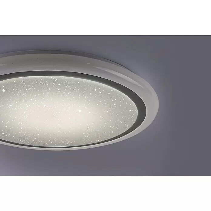 Paul Neuhaus LED-Deckenleuchte rund Luisa - 28 W, Chrom, Warmweiß - Runde weiße LED-Deckenleuchte mit funkelndem Sternen-Effekt auf ihrer Oberfläche.