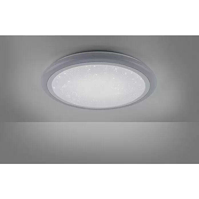 Paul Neuhaus LED-Deckenleuchte rund Luisa - 28 W, Chrom, Warmweiß - Runde weiße LED-Deckenleuchte mit funkelndem Sternenhimmel-Diffusor.