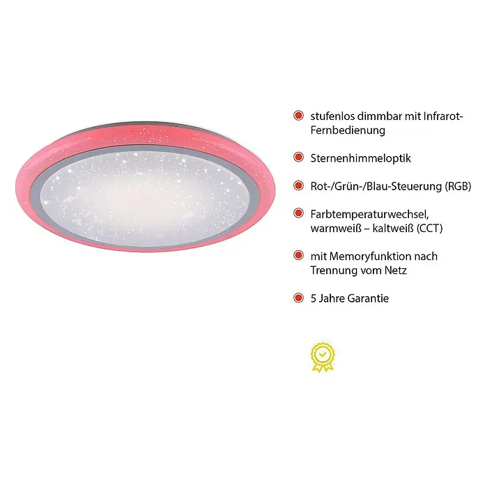 Paul Neuhaus LED-Deckenleuchte rund Luisa - 28 W, Chrom, Warmweiß - Die LED-Deckenleuchte mit Sternenhimmeloptik ist stufenlos dimmbar und verfügt über Farbwechsel und eine Memoryfunktion.