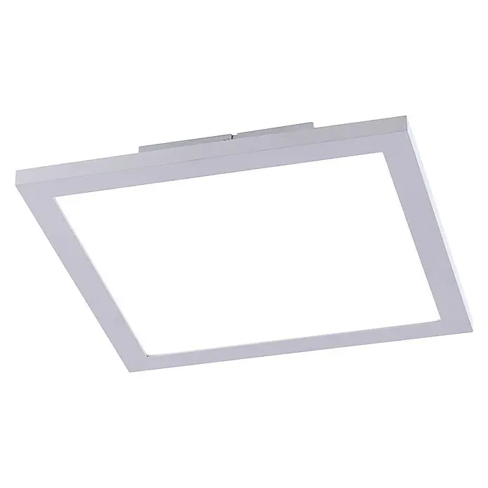 Paul Neuhaus LED-Panel Flat - 11 W, L x B x H: 29,5 x 29,5 x 10 cm, Chrom, Warmweiß - Quadratische LED-Deckenleuchte mit silbernem Rahmen für eine moderne Beleuchtungslösung im Innenbereich.