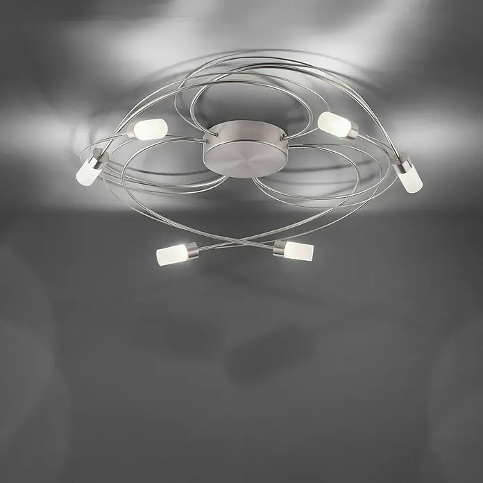 Paul Neuhaus LED-Deckenleuchte rund Nelia - 25 W, Chrom, Warmweiß - Deckenleuchte mit modernem Design. Die Leuchte besteht aus mehreren gebogenen Metallarmen mit LED-Leuchtmitteln und einer runden Montageplatte.