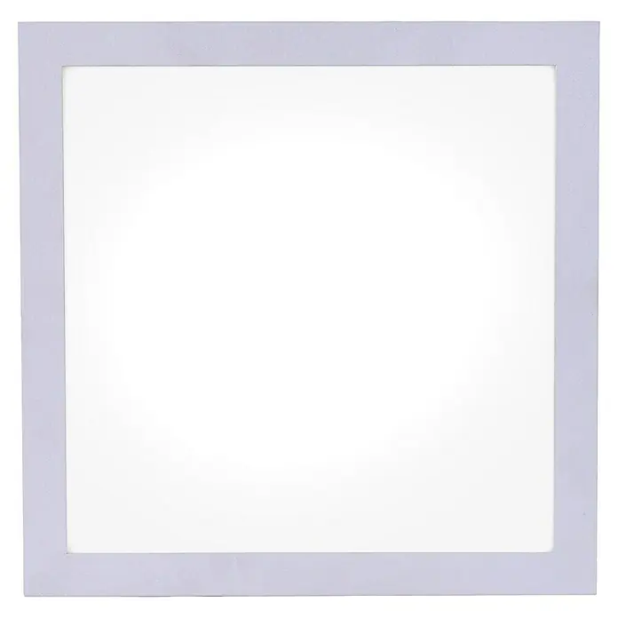 Paul Neuhaus LED-Panel Flat - 11 W, L x B x H: 29,5 x 29,5 x 10 cm, Chrom, Warmweiß - Das Bild zeigt einen rechteckigen Rahmen in einem hellen Lilaton, der ein leeres, weißes Feld umschließt.