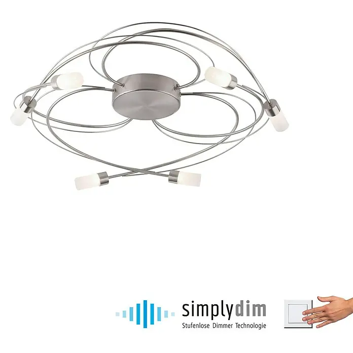 Paul Neuhaus LED-Deckenleuchte rund Nelia - 25 W, Chrom, Warmweiß - Deckenleuchte aus Metall mit sechs Leuchten in geschwungenem Design. Die Lampe sorgt für angenehmes Licht und ist ein Blickfang im Raum.