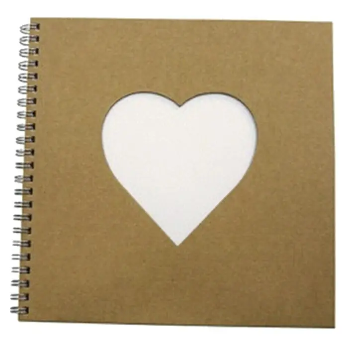 Décopatch Pieza decorativa Libro oro cuadrado - 1 ud., Cartón, 20 x 20 cm - Cuaderno de papel kraft con encuadernación en espiral y recorte en forma de corazón. Ideal para coleccionar recuerdos y notas.