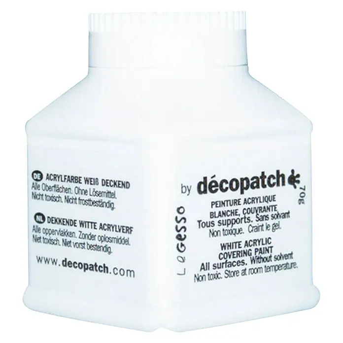 Décopatch Gesso acrílico - Blanco, 70 g - Pintura acrílica blanca cubriente de Décopatch para todas las superficies, sin disolventes y no tóxica.