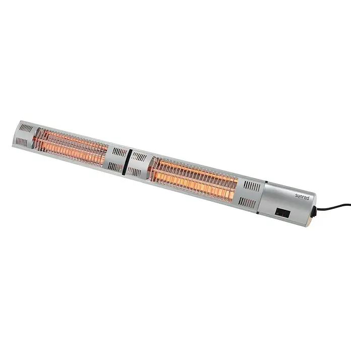 Sunred Halogen-Heizstrahler Royal Diamond - L x B: 102 x 12 cm, 3.000 W, Silbergrau - Eine detaillierte Aufnahme eines Sunred Infrarot-Heizstrahlers, der Wärme und Komfort in Außenbereiche bringt, stilvoll und effizient.