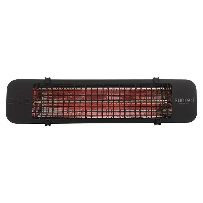 Sunred Deckenheizstrahler Royal Dark Vintage - L x B: 70 x 18 cm, 2.500 W, Schwarz - Nahaufnahme einer Sunred Terrassenheizung mit Schutzgitter und Infrarotlampe, ideal für den Außenbereich.
