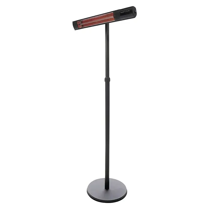 Sunred Heizstrahler Royal Diamond - 2.500 W, Schwarz, Höhe: 210 cm - Das Bild zeigt einen freistehenden Sunred-Heizstrahler in Schwarz, der sich ideal für die Beheizung von Außenbereichen eignet.