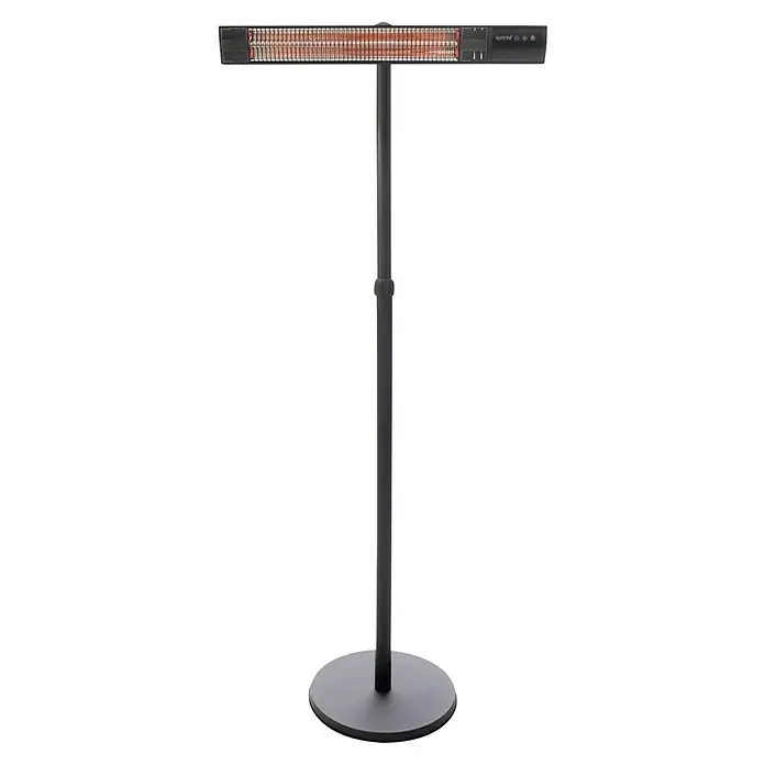 Sunred Heizstrahler Royal Diamond - 2.500 W, Schwarz, Höhe: 210 cm - Das Bild zeigt einen Standheizstrahler mit einem länglichen Heizkörper auf einem höhenverstellbaren Ständer mit rundem Fuß.