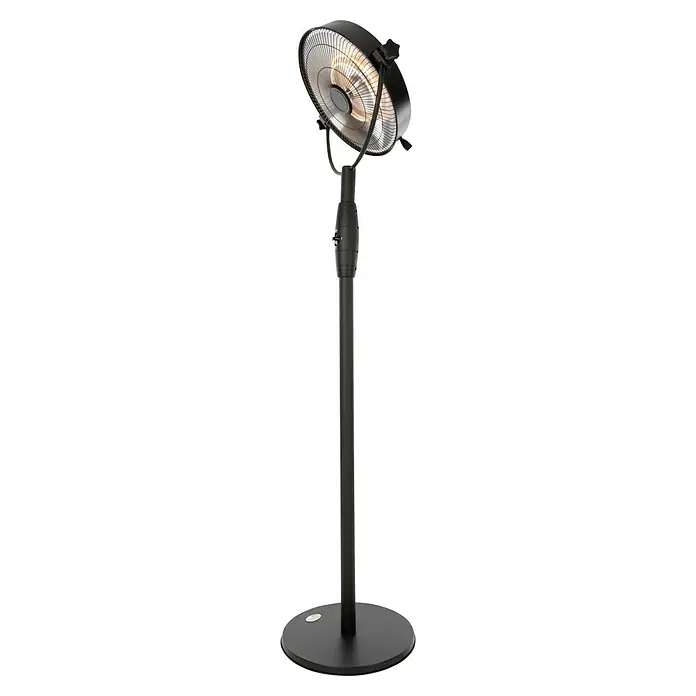 Sunred Halogen-Heizstrahler Retro - Höhe: 210 cm, 2.100 W, Schwarz - Schwarzer Heizstrahler auf einem Ständer. Der Heizstrahler hat eine runde Form und ist neigungsverstellbar für angenehme Wärme.