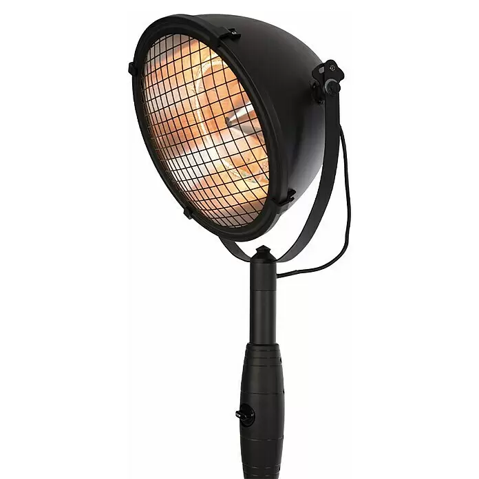 Sunred Halogen-Heizstrahler Indus - Höhe: 210 cm, 2.100 W, Schwarz - Schwarzer Metallstrahler mit verstellbarem Kopf, Drahtgitter und leuchtendem Licht. Verfügt über einen Ein-/Ausschalter am Ständer.