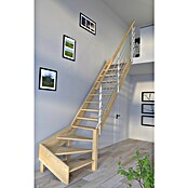 Starwood Raumspartreppe Korfu (Breite: 84 cm, Fichte, Geschosshöhe: 300 cm, 1/4-gewendelt rechts, Montageseite Geländer: Wahlweise links/rechts, Designgeländer Edelstahl, Ohne Setzstufen) | BAUHAUS