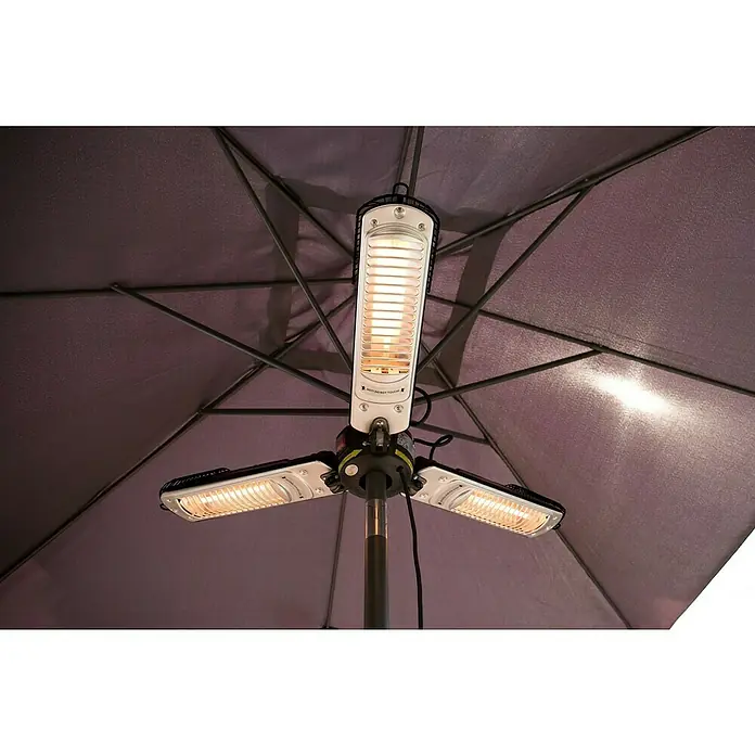 Sunred Calefactor halógeno Parasol - Diámetro: 45,5 cm - 100 cm, 2.000 W, Negro - Los calentadores de patio infrarrojos debajo de una sombrilla brindan una cálida calidez al aire libre, perfecta para las noches más frescas.