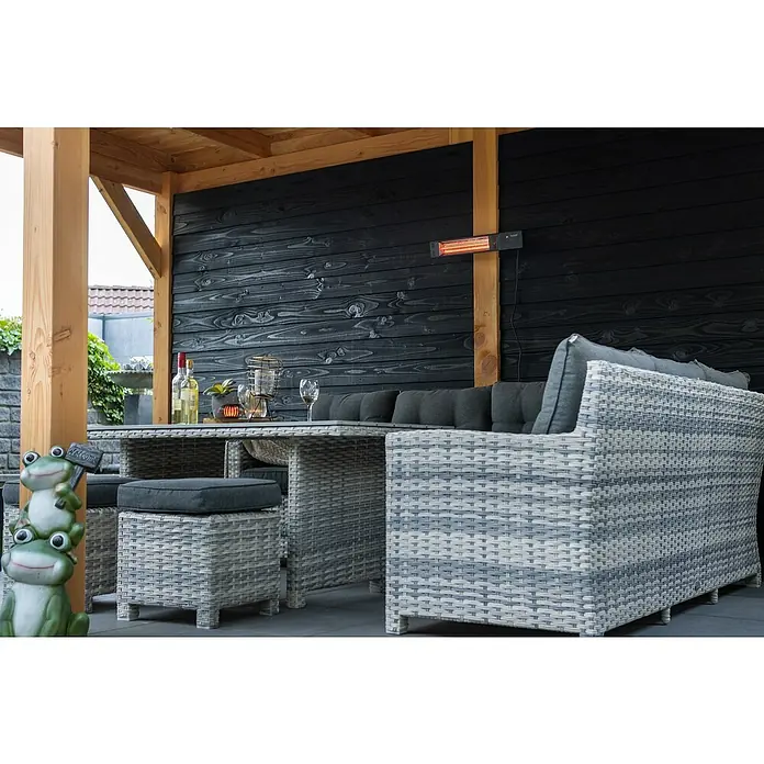 Sunred Halogen-Heizstrahler Fortuna - Breite: 53 cm, 1.500 W, Schwarz - Stilvolle Gartengarnitur mit Esstisch, Sessel und Hocker, ideal für gemütliche Stunden im Freien. Bequeme Polster laden zum Verweilen ein.
